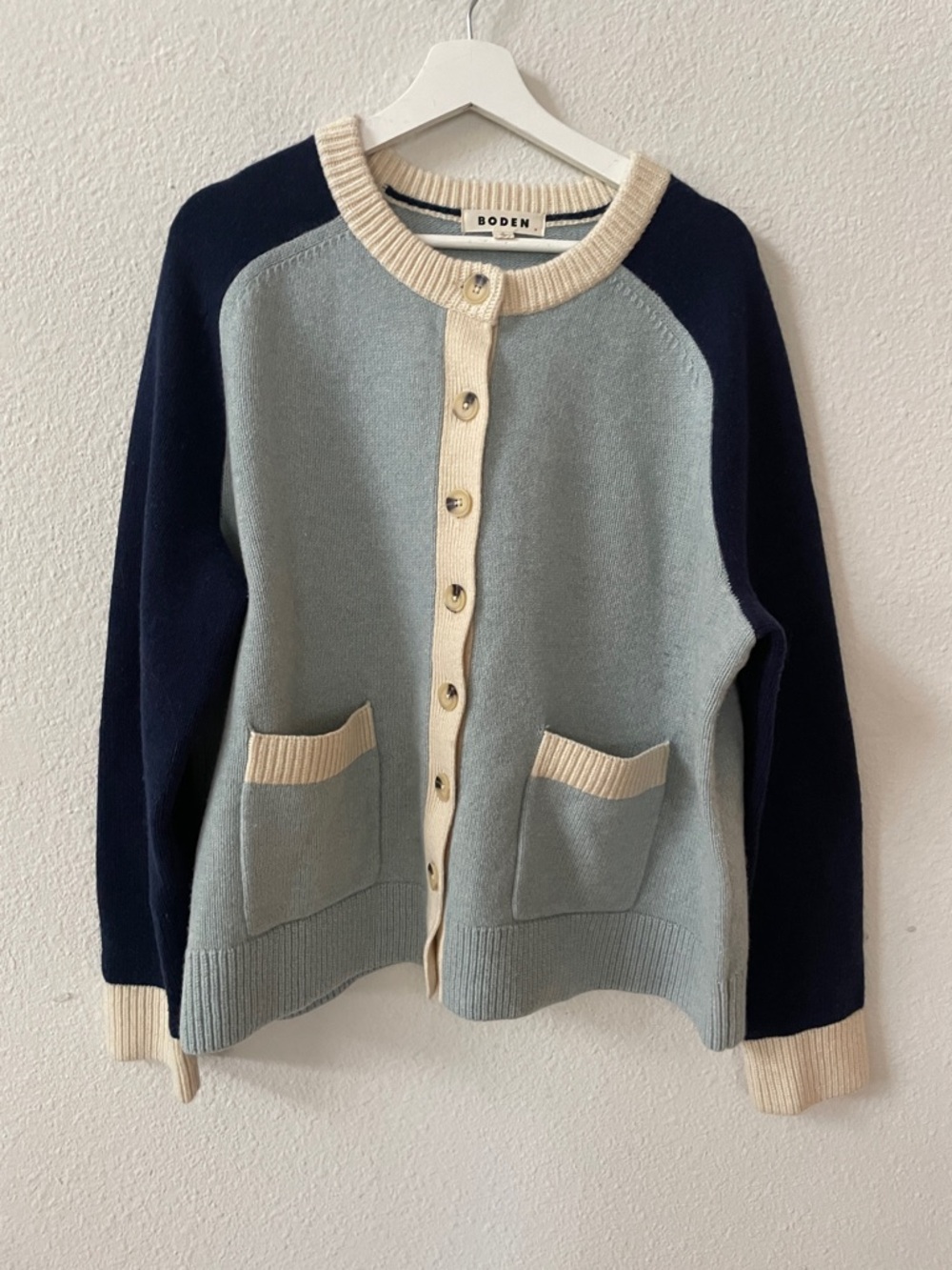Boden Marion Colorblock Wool Crewneck Button Down Cardigan Sweater XL - Picture 2 of 10
